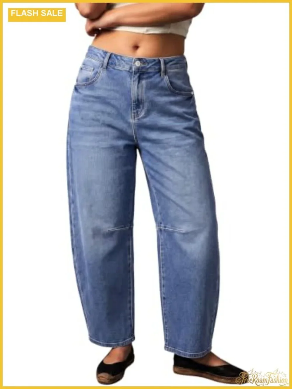 Plus Size High Rise Wide Leg Barrel Jeans Stretchy Denim Pull-On